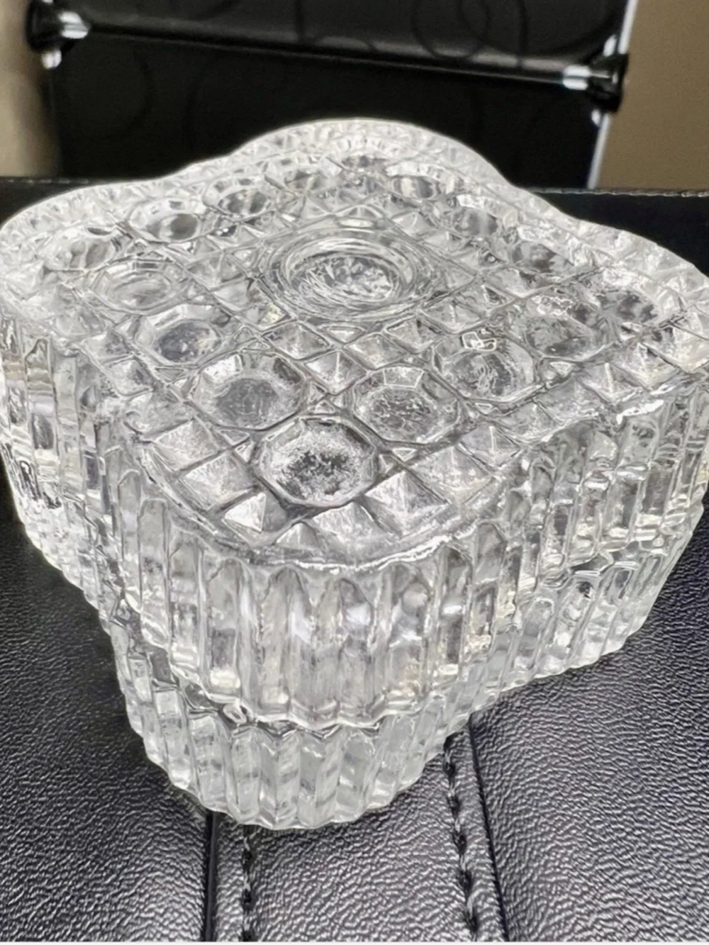 Vintage Square Cut Glass Jewelry Trinket Vanity Ring Box 2 ½”